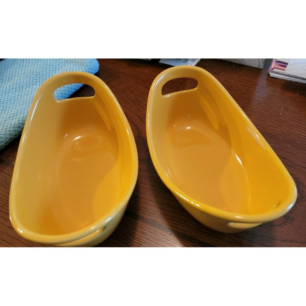 Rachel Ray Mustard Yellow 2 12 Oz Oval Stoneware Baking Dishes ##